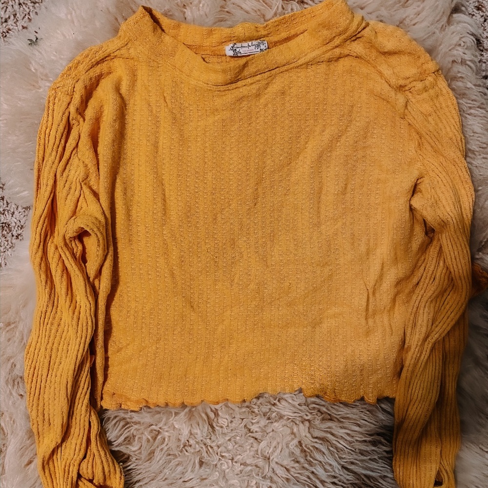 Free People Crop Waffle Knit Top
